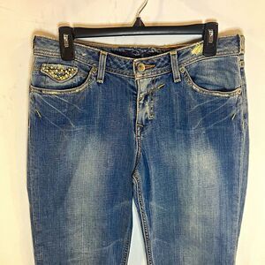 J & Company Women’s Jeans Blue Straight Medium Wash Mid Rise Studded Size 32